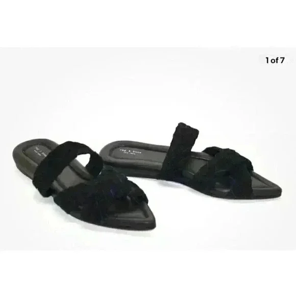 NEW RAG & BONE Lewis Black Braided Suede Pointed Toe Slide Sandal Sz 37 1/2 - Picture 2 of 11